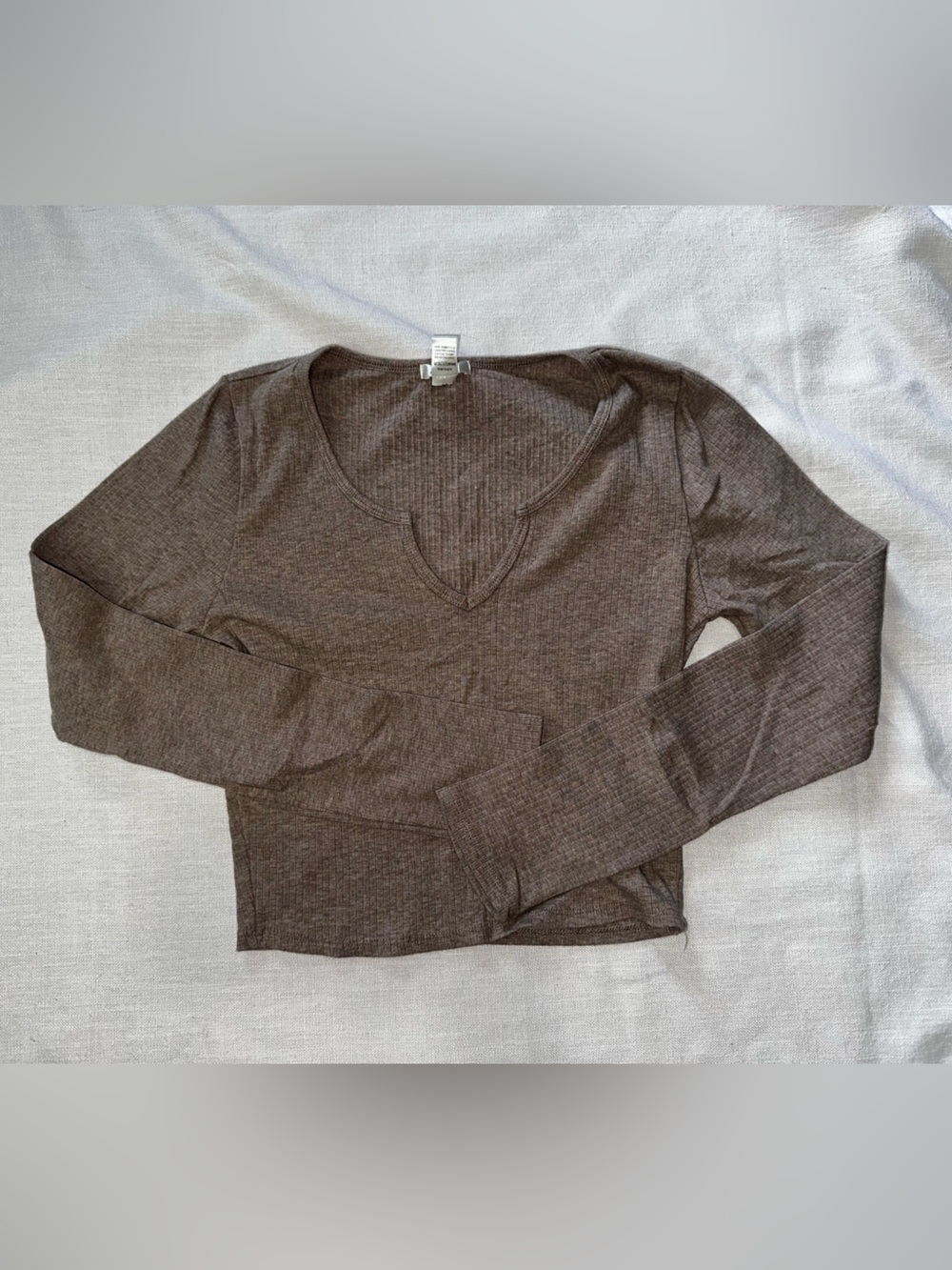 Bozzolo Taupe Ribbed V-Neck Top